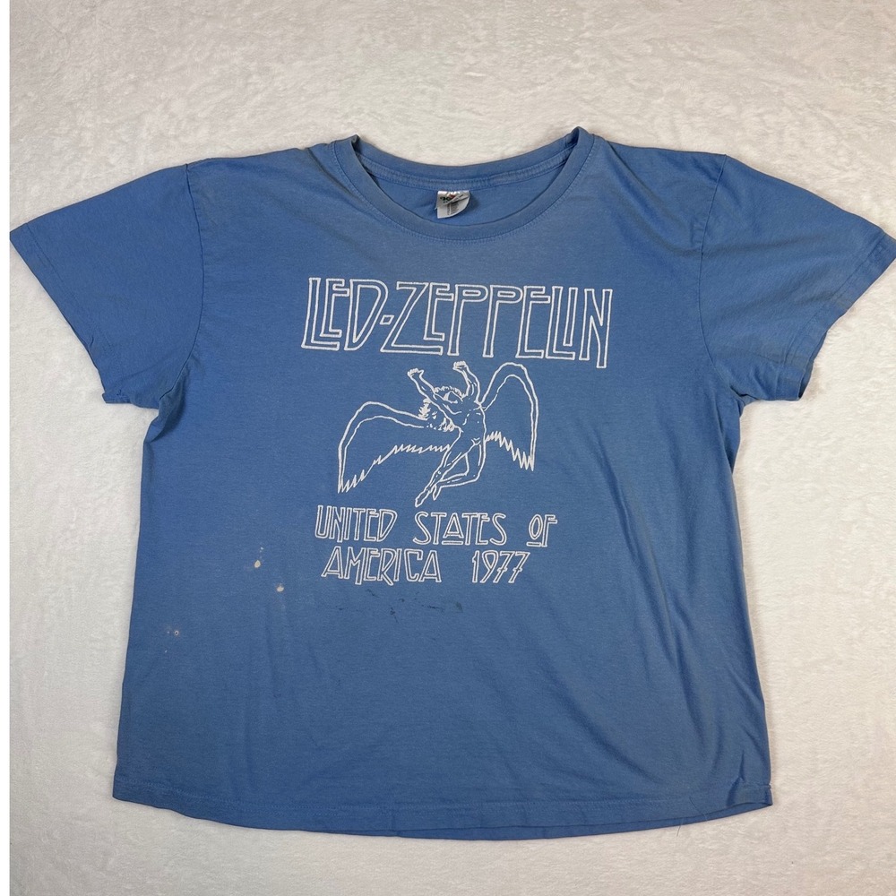 Led Zeppelin 1977 US Tour Graphic T-Shirt Keya Europe Blue Distressed Large